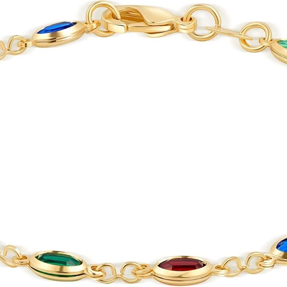 18K Gold Plated Multicolor Crystal Bracelet in 7.5 Inches - Made In Brazil